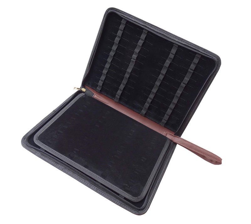 erofa 48 Fountain Pen Case, Rollerball Pen Holder PU Leather Bag Pouch Large Capacity for Your Collection - Brown - Image 3